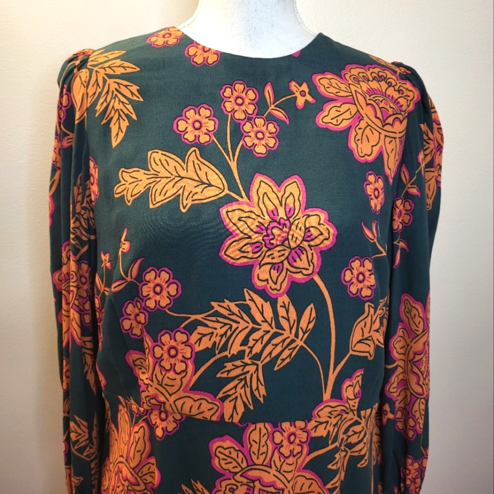 Boden Long Sleeve Floral Print Midi Dress Size 10 - Picture 2 of 8